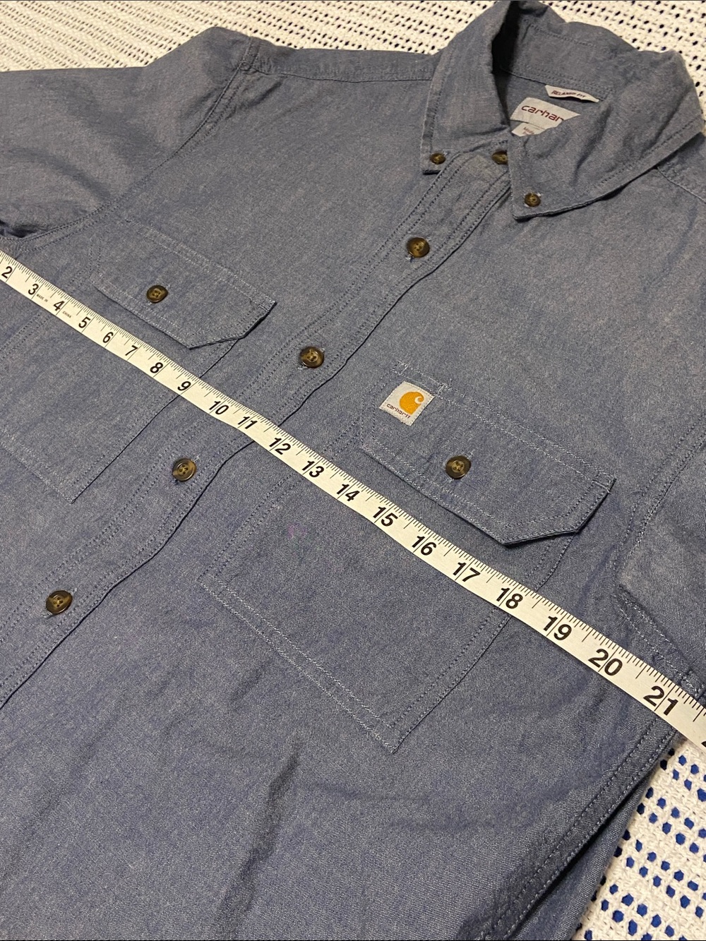 Carhartt Relaxed Fit Denim Blue Chambray Button Up Cotton Size Medium - Picture 10 of 11